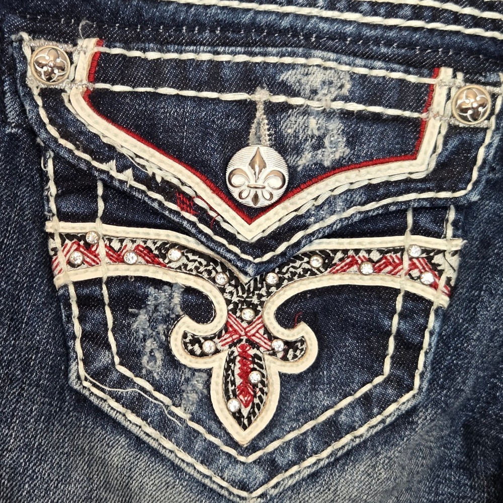 Rock Revival Womens Noelle‎ Capri distressed Jeans Dark Wash Embellished Sz 25 - Picture 11 of 14